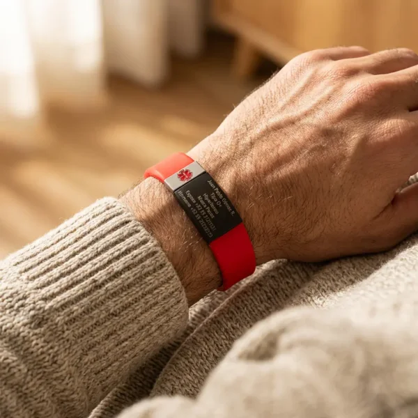 Placa metálica negra personalizada en brazalete