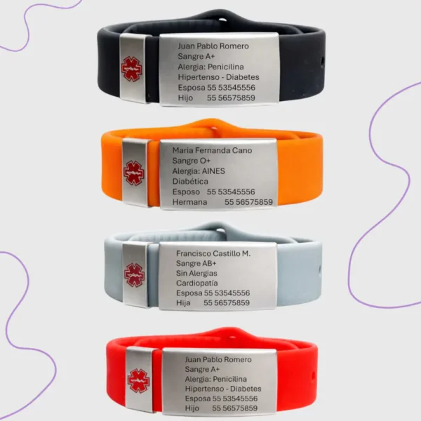 Brazalete personalizable con datos de emergencia Brazalete personalizable con datos de emergencia